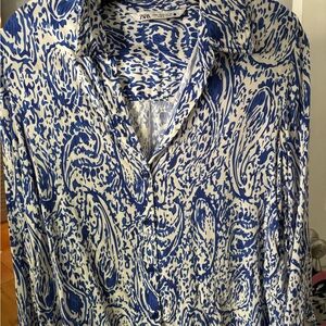 Zara Men's White and Blue Paisley Shirt